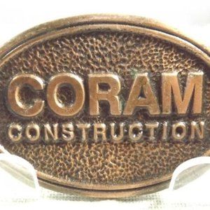 Vintage CORAM Construction Advertising Belt Buckle